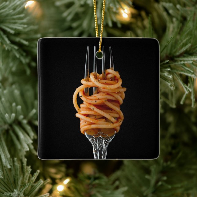 Pasta spun auf einer Gabel, Food Spaghetti Keramikornament (Baum)