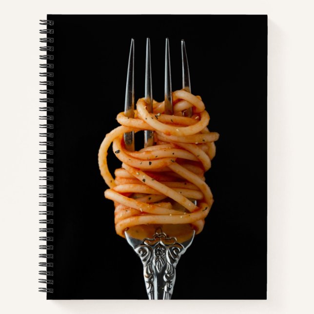 Pasta spun auf einer Gabel, Food Spaghetti Notizbuch (Vorderseite)