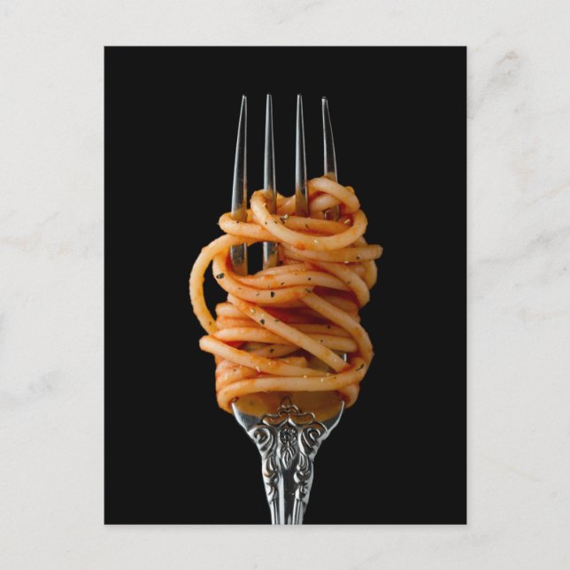 Pasta spun auf einer Gabel, Food Spaghetti Postkarte (Vorderseite)