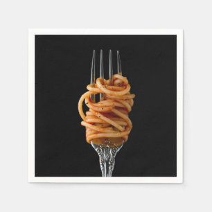 Pasta spun auf einer Gabel, Food Spaghetti Serviette