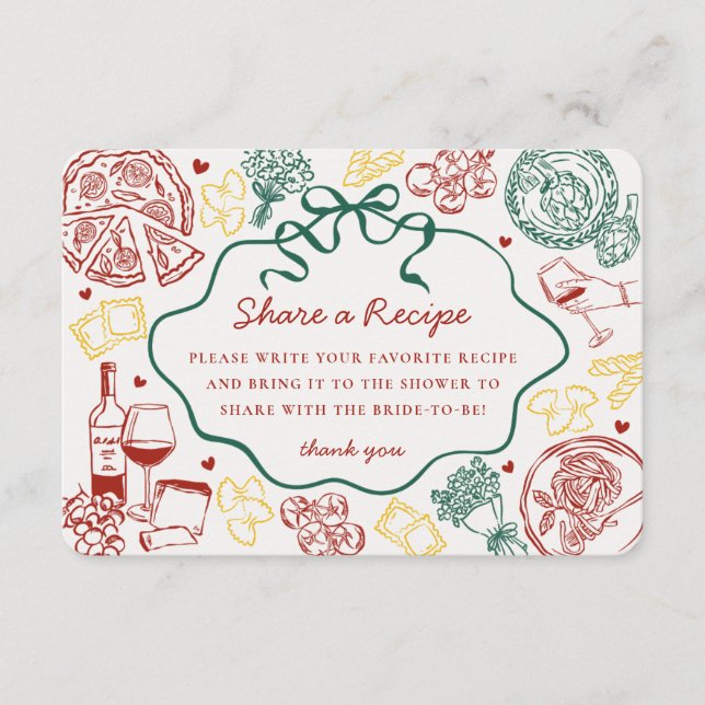 Pasta Thats Amore Italian Bridal Shower Recipe Begleitkarte (Vorderseite)