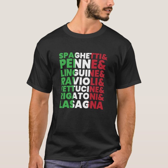 Pasta Types Spaghetti Food Italien T-Shirt (Vorderseite)