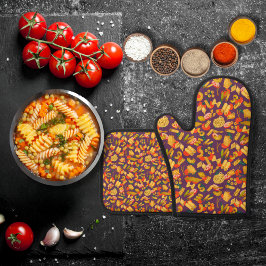 Pasta und lila Gemüse Ofenhandschuh & Topflappen-Set