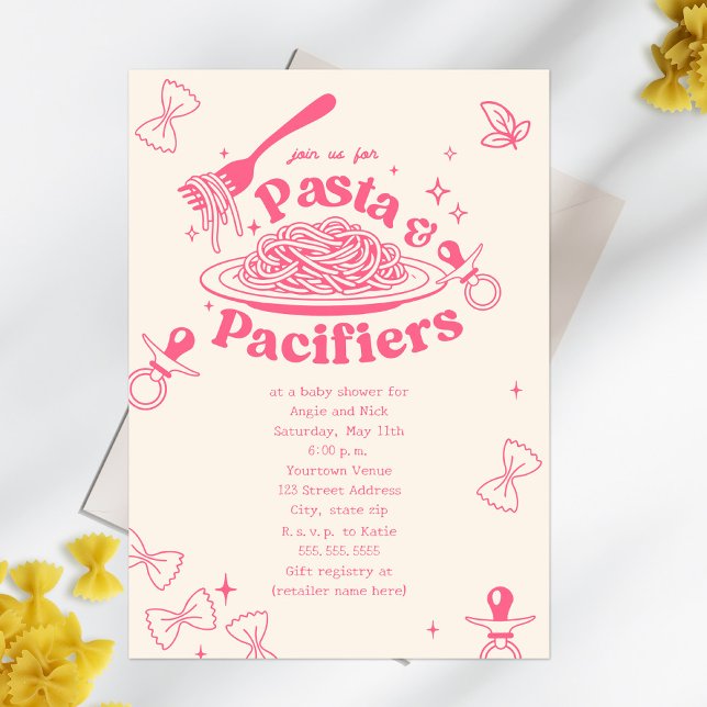 Pasta und Schnuller Pink Doodle Girl Babydusche Einladung (Von Creator hochgeladen)
