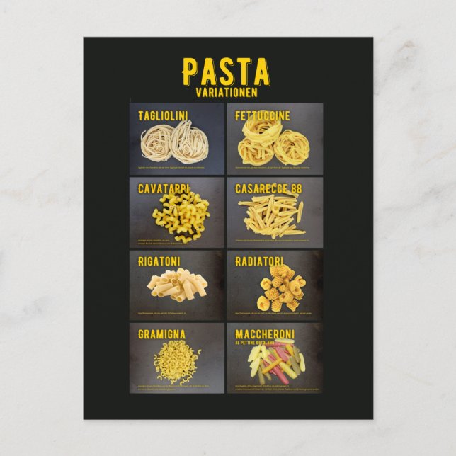 Pasta Variationen Italienisches Restaurant Zutaten Postkarte (Vorderseite)