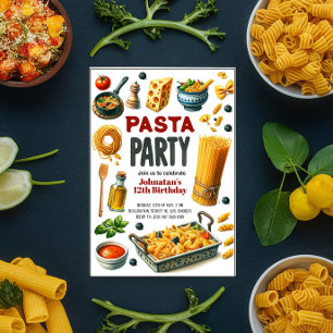 Pasta Watercolor Geburtstagsparty Einladung