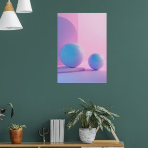 Pastel-3D-Geometrisches-Kugel-Poster Weiches Ros Poster