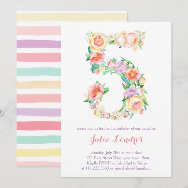 Pastel 5e anniversaire Invitations pour la fête d' (Devant / Derrière)