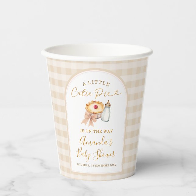 Pastel A Little Süsse Pie Gingham Fall Baby Dusche Pappbecher (Vorderseite)