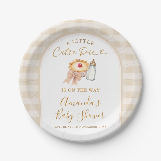 Pastel A Little Süsse Pie Gingham Fall Baby Dusche Pappteller (Vorderseite)