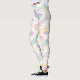 Pastel Abstract Seamless Pattern Waves and Circles Leggings