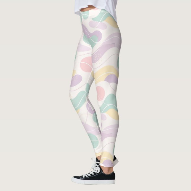 Pastel Abstract Seamless Pattern Waves and Circles Leggings (Links)