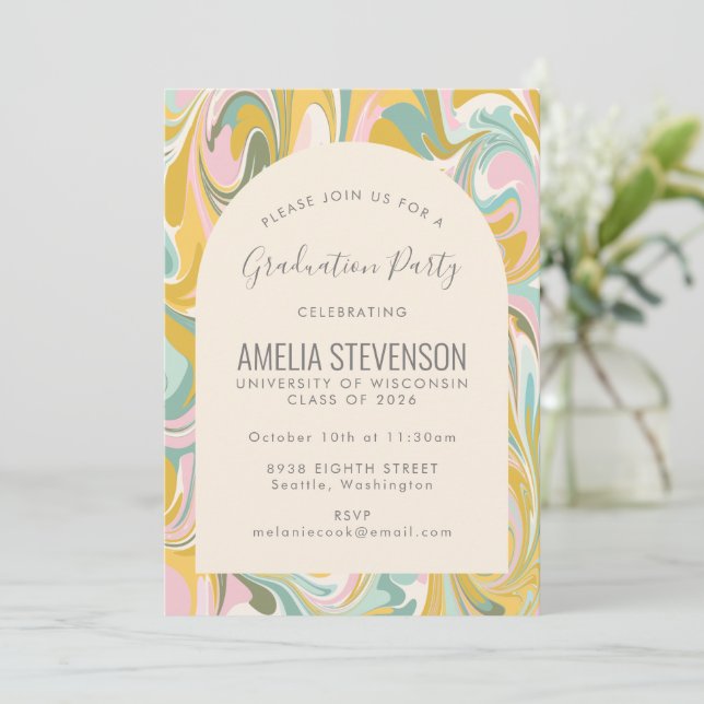 Pastel Abstrakt Marble Foto Graduation Party Einladung (Stehend Vorderseite)