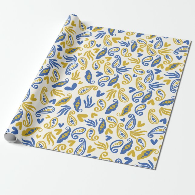 Pastel Abstrakt Paisley, Hearts und Florals Geschenkpapier (Ungerollt)