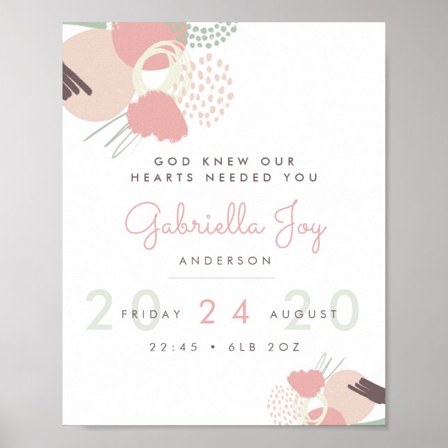 Pastel Abstrakt Quote Kindergeburtsdetails Poster (Vorne)