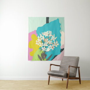 Pastel Abstrakte künstlerische Blumenfarbblöcke Wandteppich