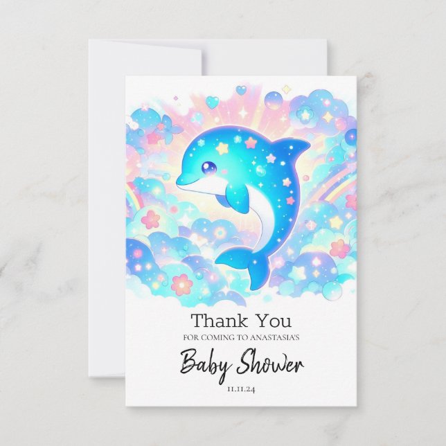 Pastel Adorable Dolphin Babydusche Dankeskarte (Vorderseite)
