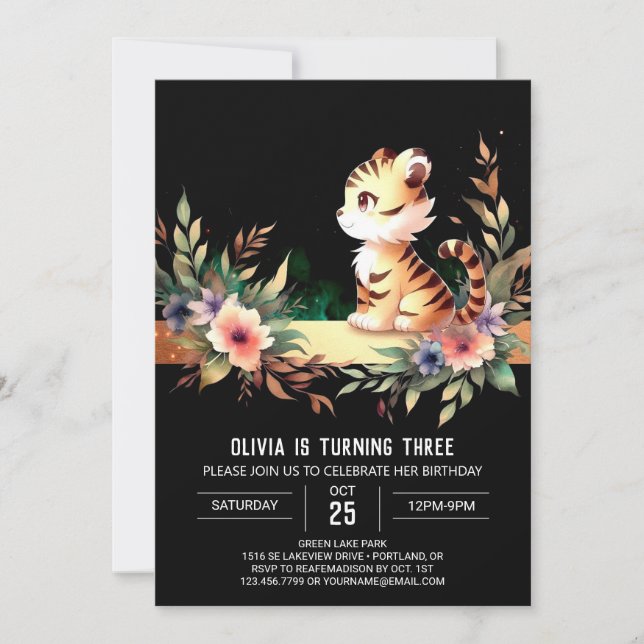 Pastel Adorable Tiger Geburtstag Einladung (Vorderseite)