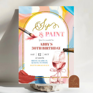 Pastel Adult Birthday Paint and Sip Invitation Einladung
