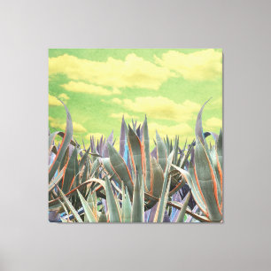 Pastel-Agavenkaktus gegen bewölkten Himmel Collage Leinwanddruck