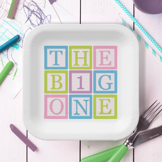 Pastel Alphabet Blocks The Big One First Birthday Pappteller (Von Creator hochgeladen)