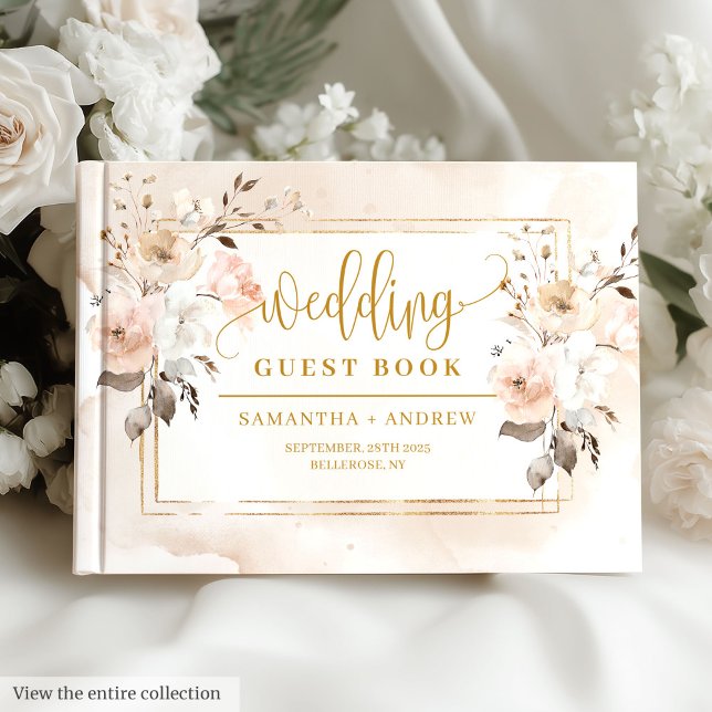 Pastel and Gold Automne Florals Mariage Livre d'or (Pastel and Gold Autumn Florals Wedding Guest Book

)