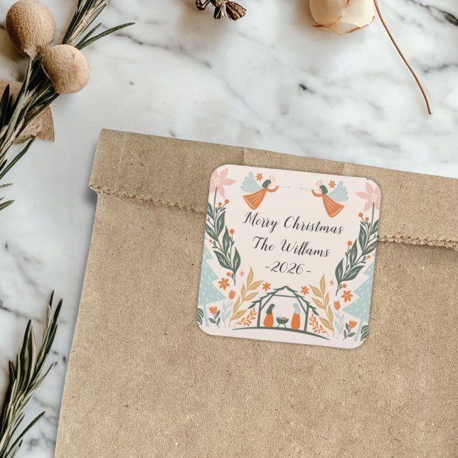 Pastel Angel Christmas Quadratischer Aufkleber (Pastel Angel Square Sticker)