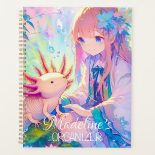Pastel Anime Girl und Axolotl Personalisiert Planer