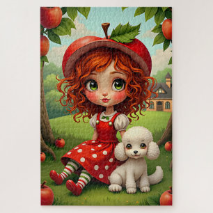 Pastel Apple Girl avec chiot - Puzzle amusant pour