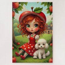 Pastel Apple Girl with Puppy - Fun Puzzle for Kids