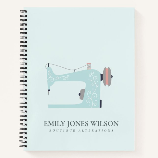 PASTEL AQUA BLUE BLUSH PINK SEWMACHINE TAILOR NOTIZBUCH (Vorderseite)