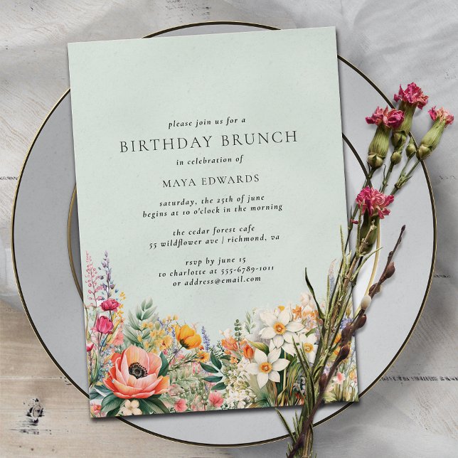 Pastel Aqua Blue | Eleganter Blumenbrunch zum Gebu Einladung (Von Creator hochgeladen)