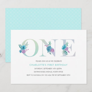 Pastel Aqua blue zum ersten Geburtstag Einladung