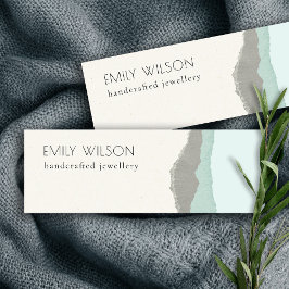 Pastel Aqua Gray Kraft Mountain Wave Torn Edge Mini Visitenkarte