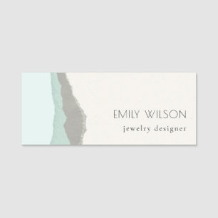 Pastel Aqua Gray Kraft Mountain Wave Torn Edge Namensschild