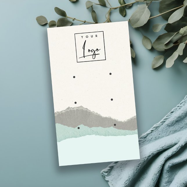 Pastel Aqua Kraft Mountain Wave 3 Earring Display Visitenkarte (Von Creator hochgeladen)