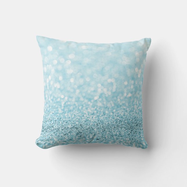 Pastel Aqua Ocean Blauer Glitzer Weißer Delikat Kissen (Vorderseite)