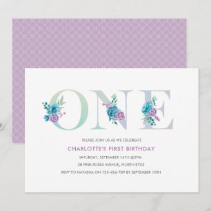Pastel Aqua Purple premier anniversaire Invitation