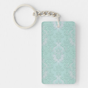 Pastel Aquamarin Blue Green Damask Schlüsselanhänger
