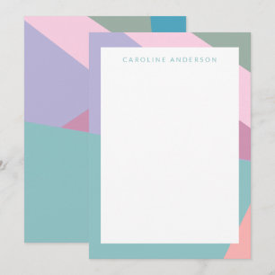 Pastel Aquamarin Lilac Geometric Border Personalis Mitteilungskarte