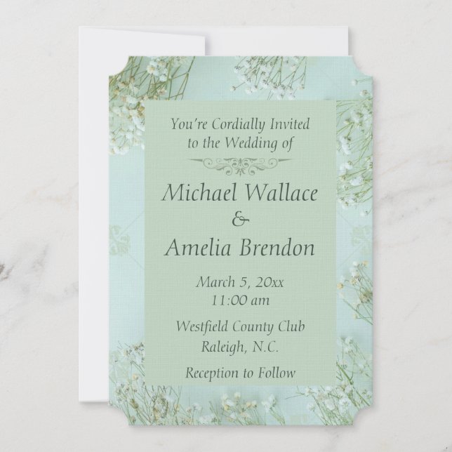 Pastel Aquamarine weiße Blume Einladung Hochzeit (Vorderseite)