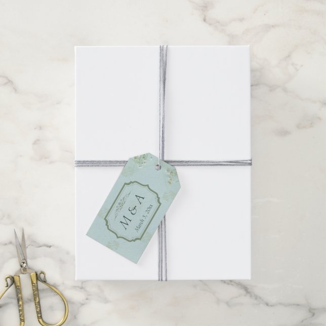 Pastel Aquamarine weiße Blume Hochzeit Geschenkanhänger (Mit Garn)