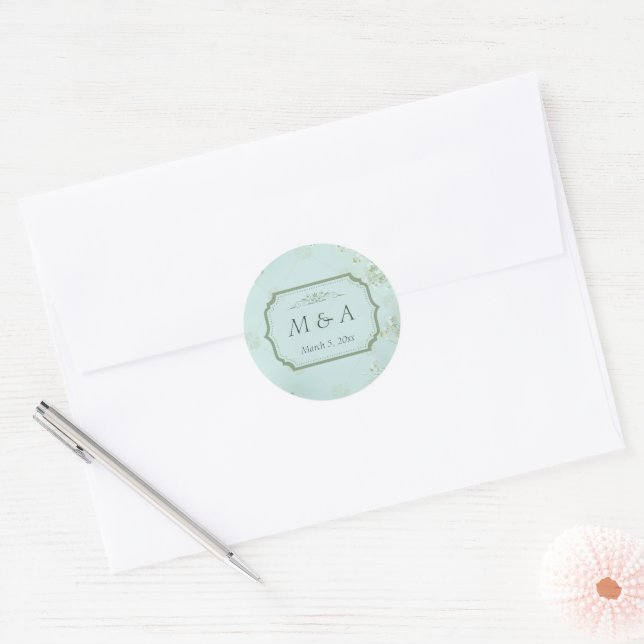 Pastel Aquamarine weiße Blume Hochzeit Runder Aufkleber (Umschlag)