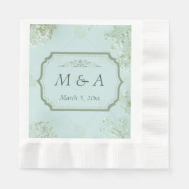 Pastel Aquamarine weiße Blume Hochzeitsgeprägte Na Serviette