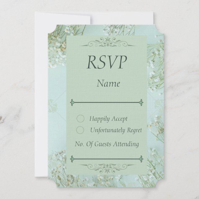 Pastel Aquamarine weiße Blume Hochzeitsticket RSVP (Vorderseite)