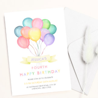 Pastel Aquarellballons Kind Geburtstag einladen Einladung