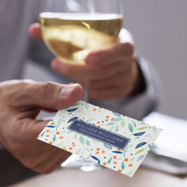 Pastel-Aquarellblätter & Beeren Muster Visitenkarte (Von Creator hochgeladen)