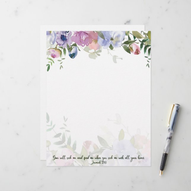 Pastel Aquarellblume Jeremiah 29:13 Schrift (Vorderseite/Rückseite Beispiel)
