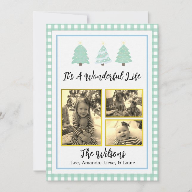 Pastel Aquarelle Arbres Green Plaid Carte de Noël (Devant)
