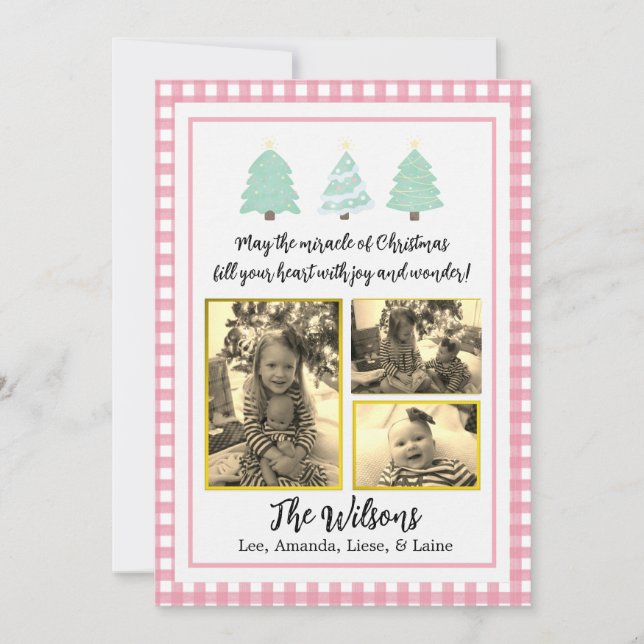 Pastel Aquarelle Arbres Pink Plaid Carte de Noël (Devant)
